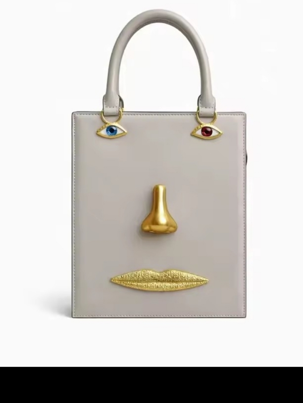 Designer-Inspired Grey Face Lips Nose Eyes  Motif Leather Tote Brand New